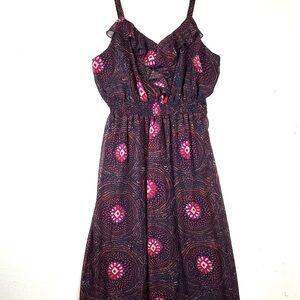 Faded Glory Floral Geo Print Ruffle Front Flowy Maxi Dress